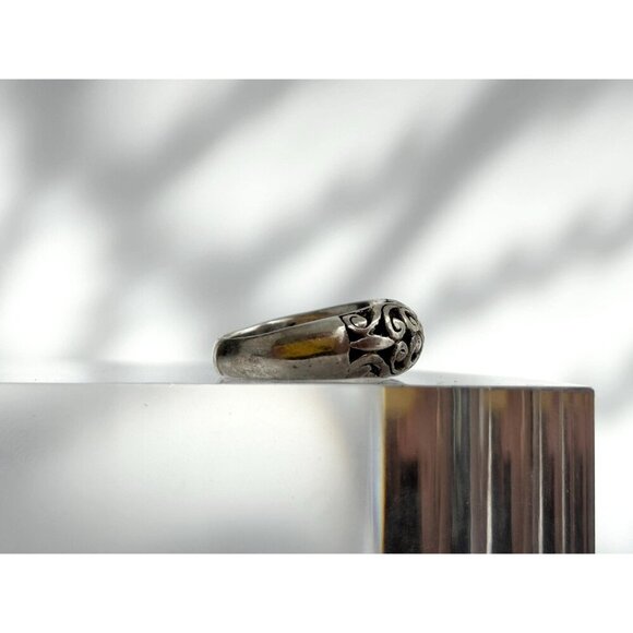 4 Leaf Clover Domed Hand Carved Victorian Sterling Silver 925 Vintage Ring sz 7 - Picture 4 of 9